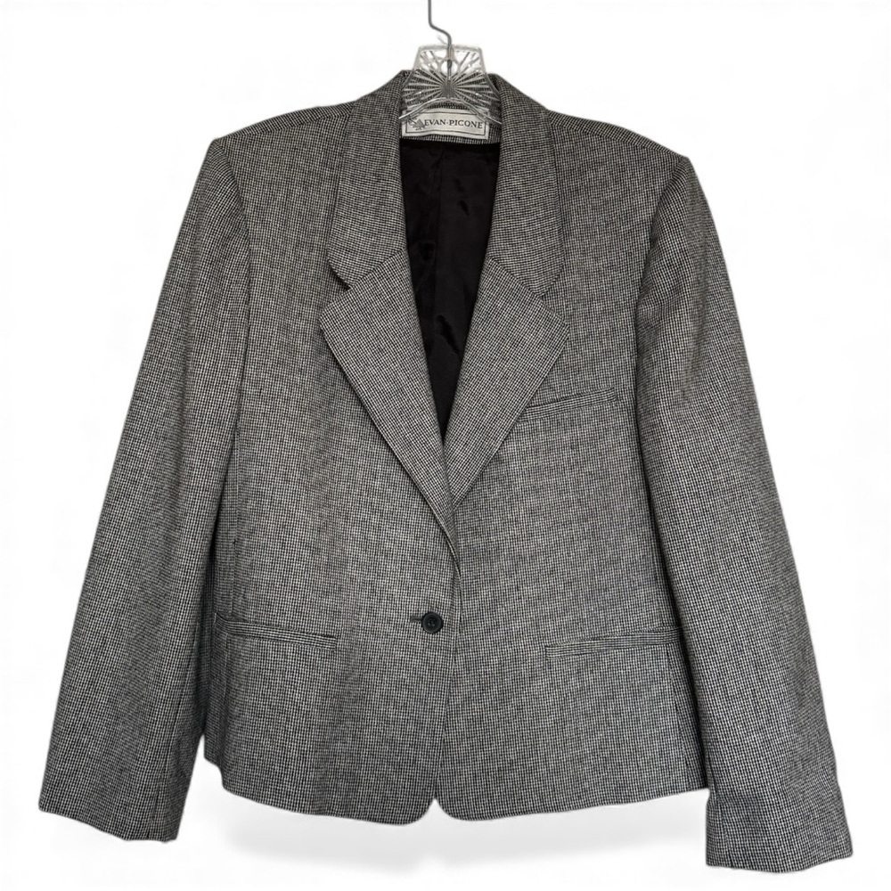 Evan Picone Black & White Tweed Blazer Wool Lined Size 14 Classic Career Jacket - Picture 2 of 14